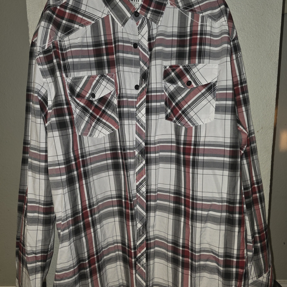 Men's Plaid Button-Up Shirt - Black, Red, and White